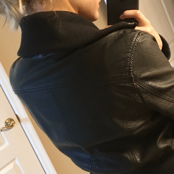 Faux Black Leather Jacket w/ Zippers/Pockets - Picture 4 of 8